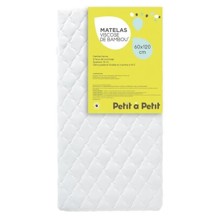 PETIT A PETIT Matelas bébé Viscose Bambou 60x120 cm, réversible, Certifié Oeko-Tex, maintien ferme 12 cm-0