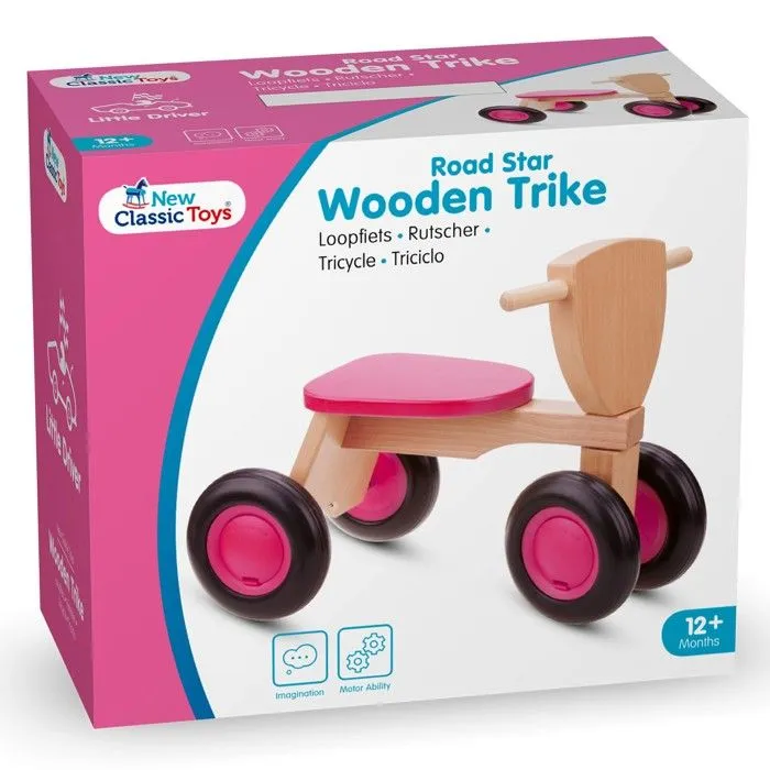 Draisienne Road Star 4 roues 50 cm bois rose - NEW CLASSIC TOYS - Mixte - Bébé - Présence parentale: Non-0