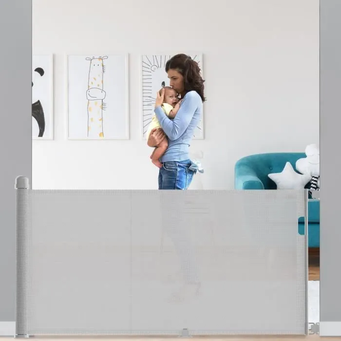 UISEBRT Barrière de Protection d'escalier en PVC 0 à 300cm Extensible Clôture de Sécurité pour Cuisine, Escaliers, Portes (Gris)-3