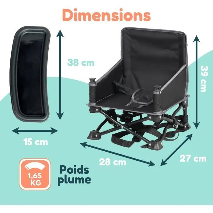 Rehausseur de chaise - BAMBISOL - 6/35 mois - Evolutif en chaise enfant 3/5 ans - Pliable - Noir-1