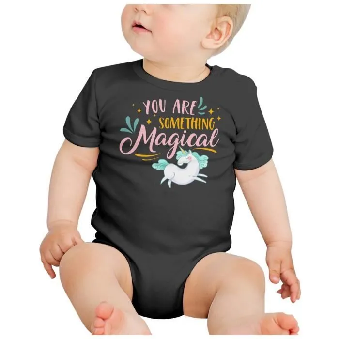 Body Bébé Manche Courte Noir You are Something Magical Licorne Dessin-1
