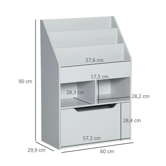 Bibliothèque HOMCOM étagère Multi-Rangement 3 étagères 2 niches Grand tiroir en bois Gris-3