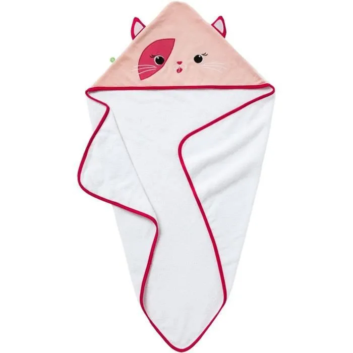 Cape de bain pour bébé - Babycalin - Chat - coton et velours - rose-0