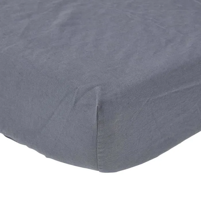 Drap-housse grand bonnet en lin lavé Gris - 150 x 200 cm-0