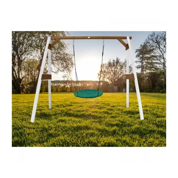 AXI Portique en Bois FSC Blanc / Marron avec Balançoire Nid d’Oiseau Enfant 100 cm Summer | Balançoire ronde pour le jardin-2