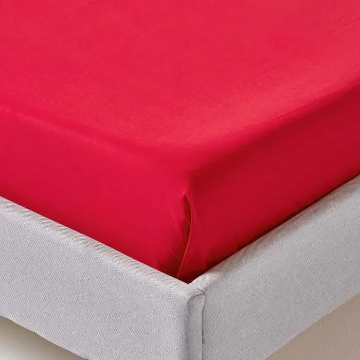 Drap plat uni 100% coton égyptien 200 fils Rouge 275 x 275 cm-2