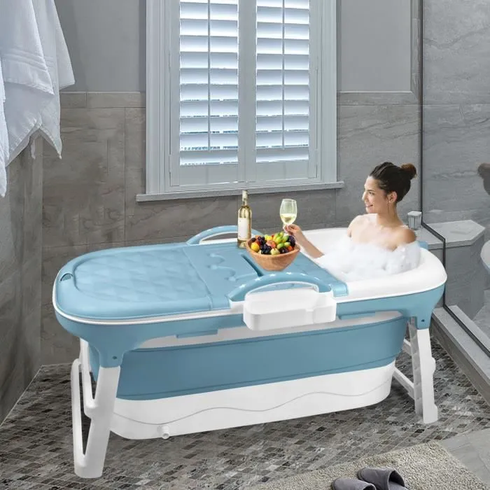 XMTECH Baignoire Pliable 118x60x53cm Portable Plastique Baignoire pliable à poser avec Tablette pour Enfant et Adulte-2