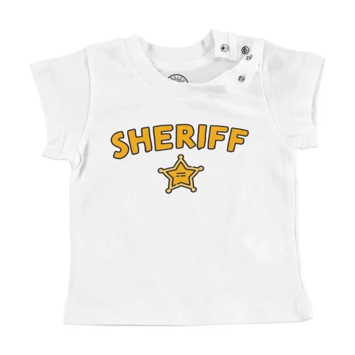 T-shirt Bébé Manche Courte Blanc Sheriff Etoile Police Far West BD-0