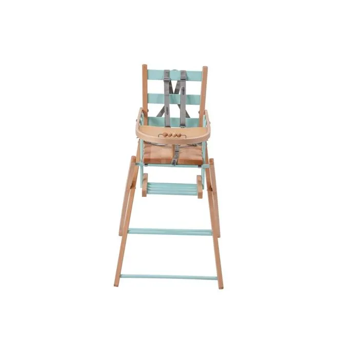 Chaise haute bébé en bois pliante Sarah bicolore vert menthe - Combelle - Fixe - Mixte - 6 mois à 3 ans-3