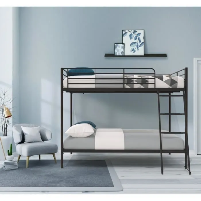 Lits superposés en métal - Dark Grey - Sommiers inclus - 2 x 140 x 190 cm - ALICE-1