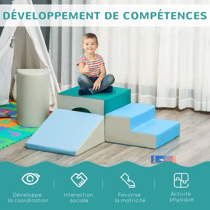4PCS Module motricité bébé HOMCOM parcours motricité bébé en mousse EPE pour enfants d'âge préscolaire, multicolore-5