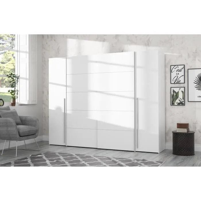 Armoire - Blanc mat - 2 portes battantes + 2 portes coulissantes - L 270,3 x P 61,2 x H 210 cm - NARAGO-4