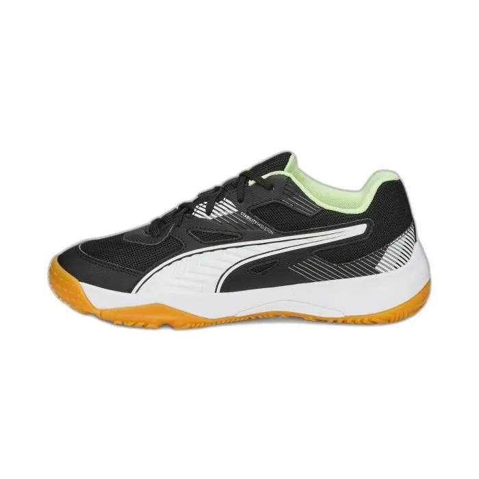 Chaussures de handball indoor enfant Puma Solarflash II - noir/blanc/jaune pâle/marron - 29-1