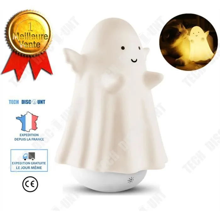 TD® Veilleuse enfant bebe fantôme USB lumineuse led multi couleurs mignon chambre lampe de chevet éclairage anniversaire décoration-0