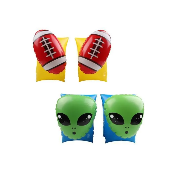 Brassards Gonflables De Natation x2 pour Enfants 3-6 Ans, Flotteurs piscine & plage - Pack Duo Rugby Alien-0