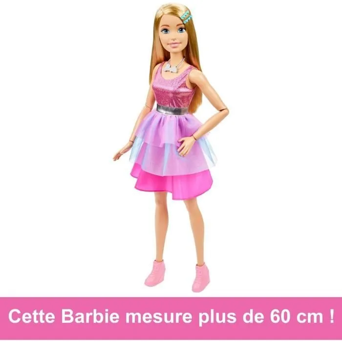 Barbie Très grande poupée blonde 71 cm, robe rose irisée, Barbie Fashionista A Partir De 3 Ans, HJY02-3