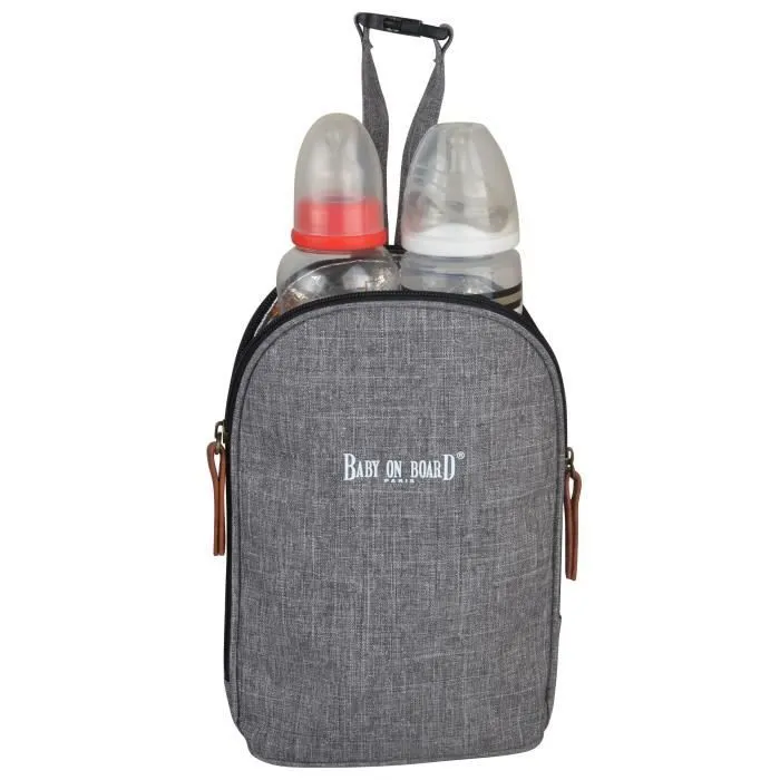 Baby on board- sac à langer - sac titou Gris chiné - 2 compattiments 8 poches - sac repas - tapis à langer sac linge sale attaches-2