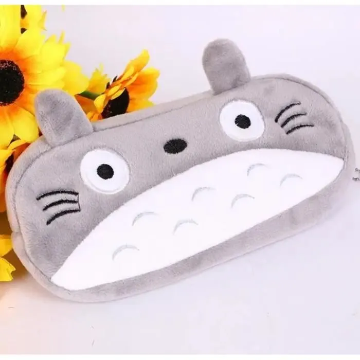 trousse stylo mon voisin totoro pochette peluche grise fourniture scolaire manga ours rangement pinceau maquillage école-0