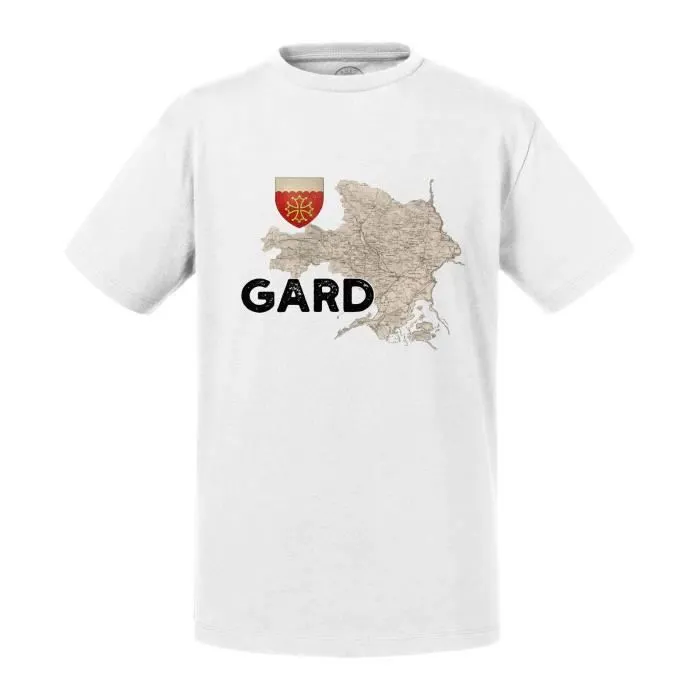 T-shirt Enfant Blanc Gard 30 Département Nimes Carte Ancienne Occitanie-0
