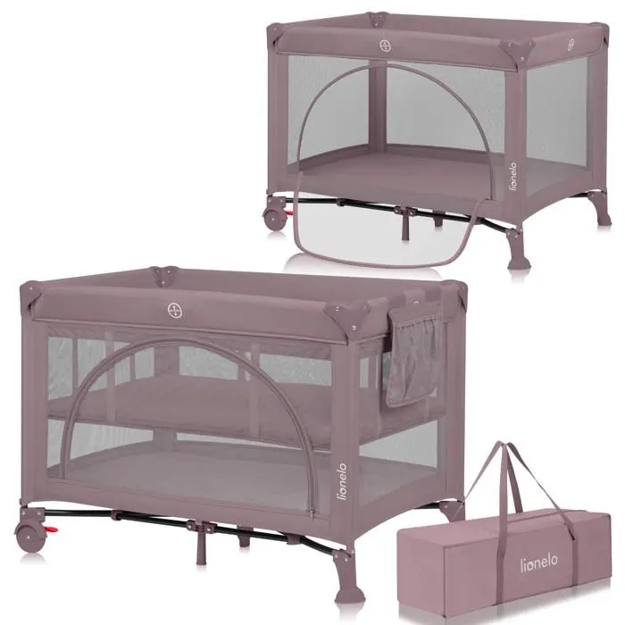 Lit parapluie bébé compact LIONELO Laura - Parc bébé -  2 niveaux du matelas - 2 roulettes - Rose-0