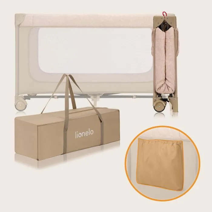 Lit parapluie 2en1 LIONELO Jasmin - Parc bébé - Matelas haute densité - Pliage rapide - 2x Roulettes - Jusqu'à 15 kg - Beige-2