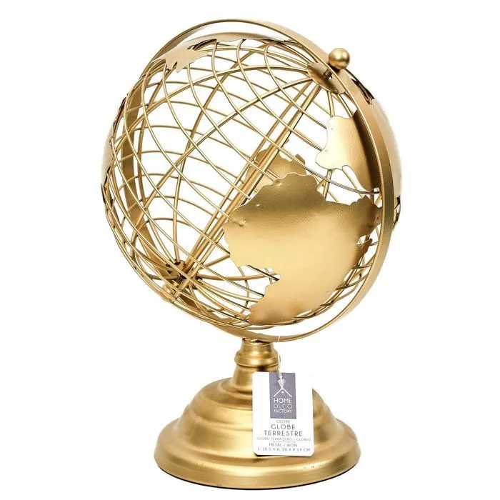Toilinux - Globe terrestre décoratif en métal - Doré-3