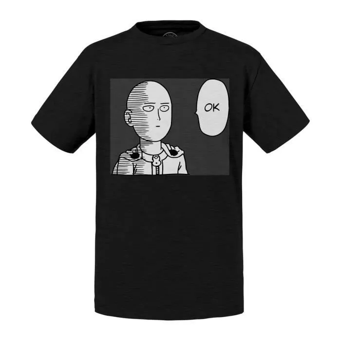 T-shirt Enfant Noir One punch man OK Saitama Manga Anime Chauve-0