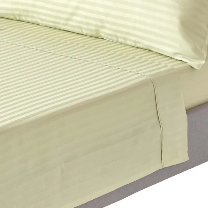 Drap plat rayé 100% coton égyptien 330 fils Vert sauge 275 x 275 cm-0