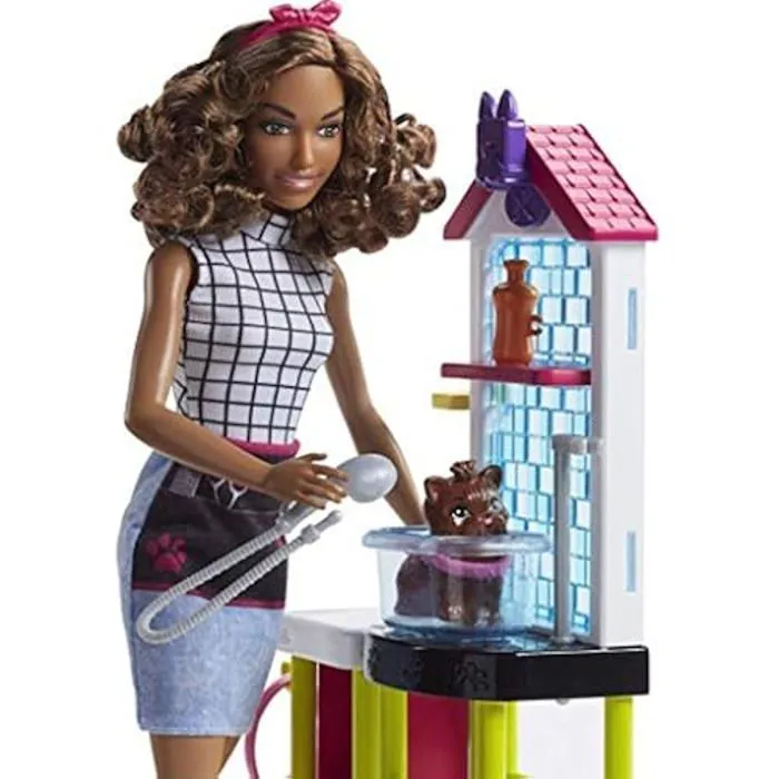 Coffret Barbie Toiletteuse - BARBIE - Figurine de chiot et accessoires colorés inclus-0