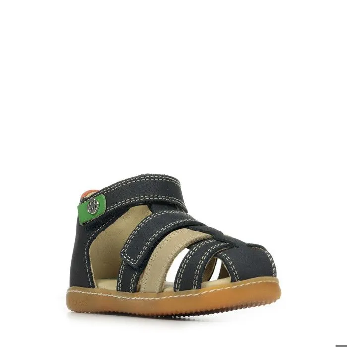 Sandales Enfant - Kickers - Kick Pod - Cuir - Marine-Beige-Orange - Plat-1