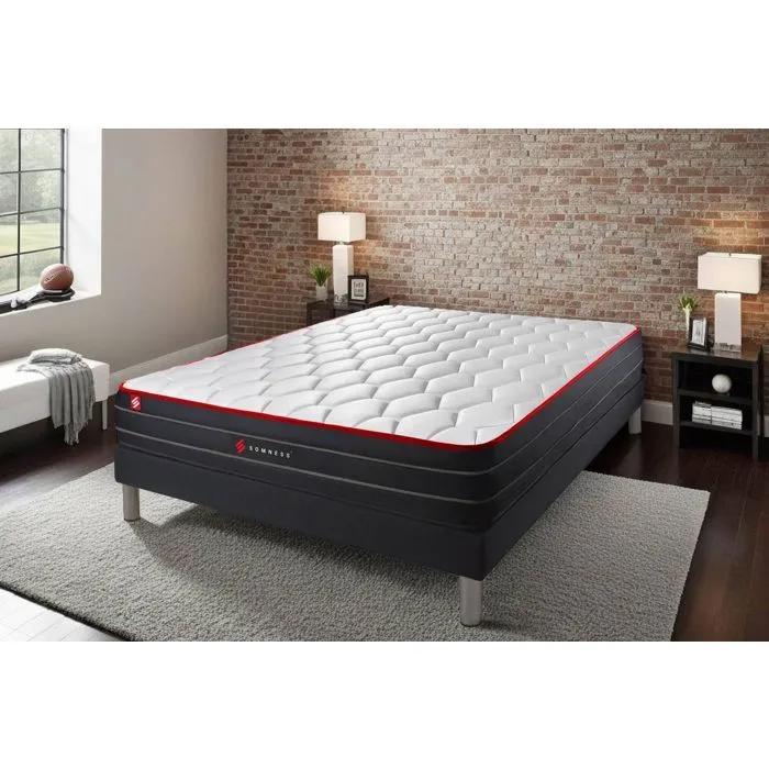 Ensemble sommier + matelas BOOST - Somness - 140x190 cm - Mémoire de forme - Ressorts ensachés - Noir-1