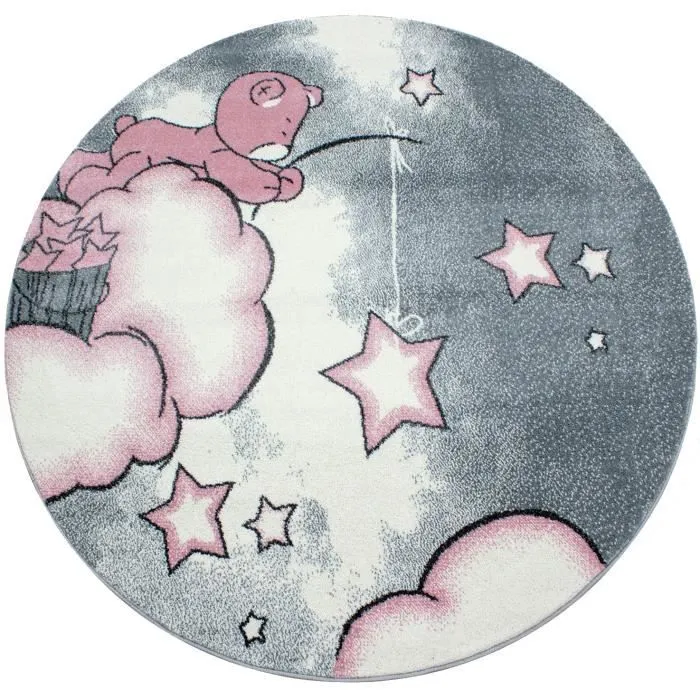 Tapis enfant - Ourson Rose - 120 x 120 cm - 100% PP Frisé 11mm-0