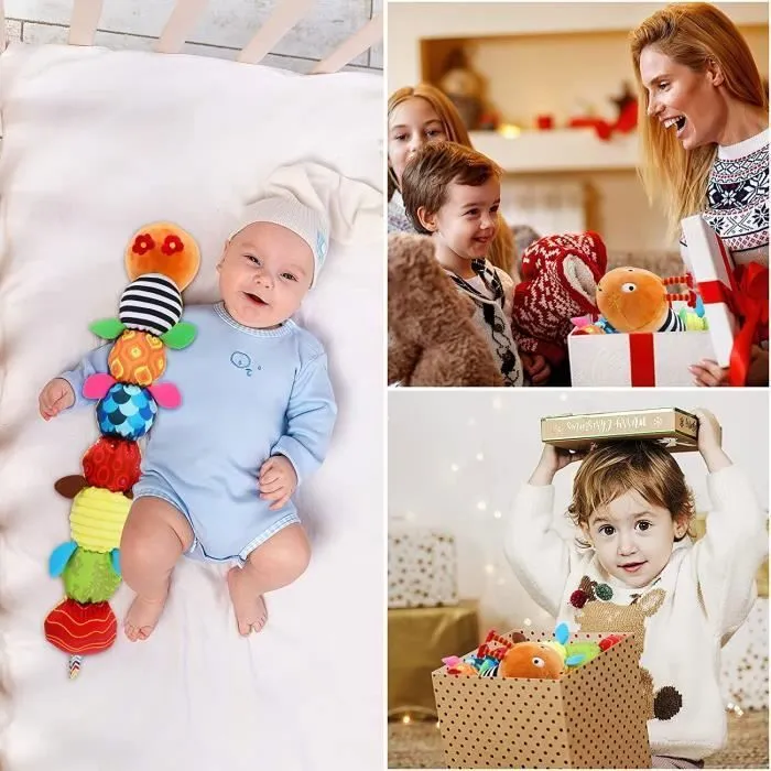 Jouet Musical en Peluche pour bébé,Jouet en Peluche avec Chenille hochet,Cadeau de Noël pour garçon Fille 3-6-12-18 Mois(Orange)-3