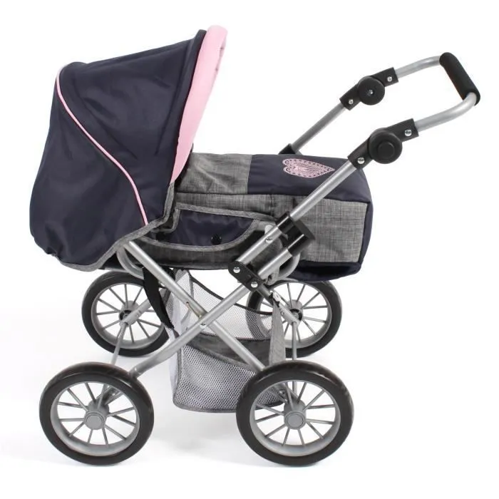 Poussette combinée pour poupée LENI, bleu foncé - gris-1