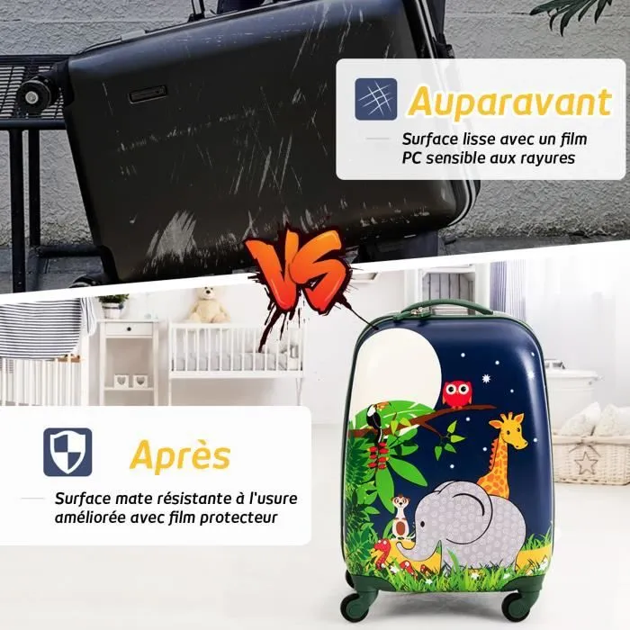 COSTWAY Valise Trolley pour Enfants à Roulettes 16'' + Sac à dos 12'' Ensemble de Bagage en Rose avec Motif Animaux -Garçon Fille-3