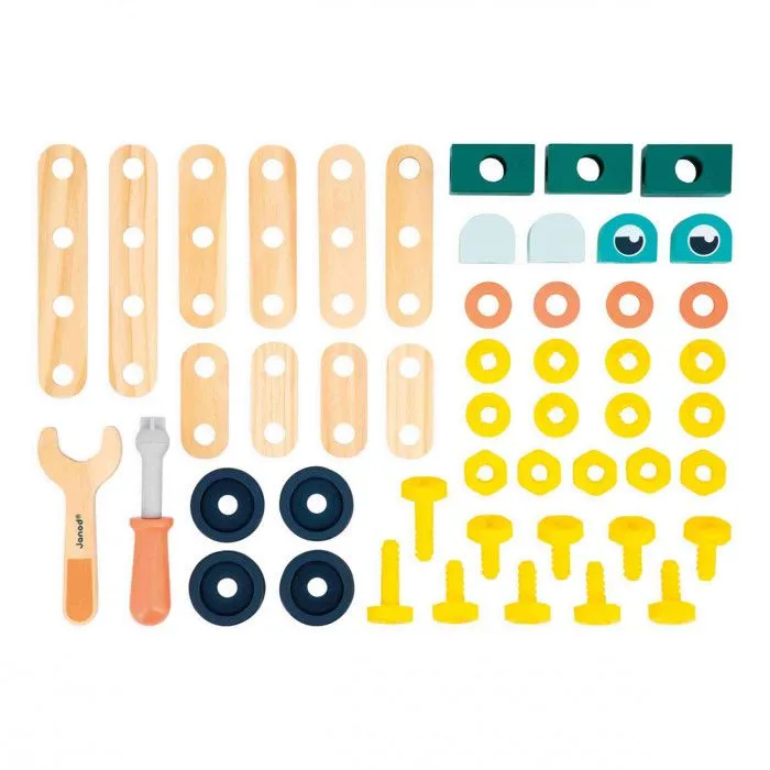 Baril 50 Pièces Brico'Kids - Jeu de Construction Enfant - 48 Accessoires + 2 Outils - Jeu d'Imitation - Dès 3 Ans-4
