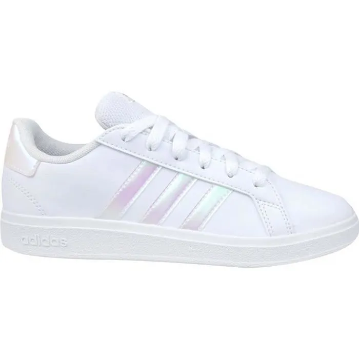 Baskets - ADIDAS - Grand Court K - Mixte - Enfant - Blanc - Lacets - Synthétique - Plat-0