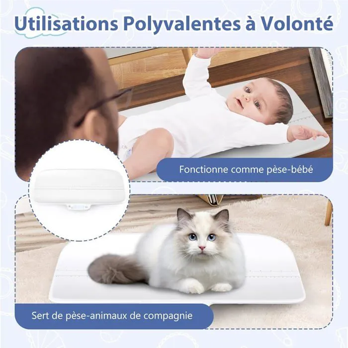 COSTWAY Pèse Bébé Numérique Max 30kg Taille 60CM Contrôle APP 4 Unités de Mesure Fonction Tare-Maintien Ecran LED Arrêt Automatique-4
