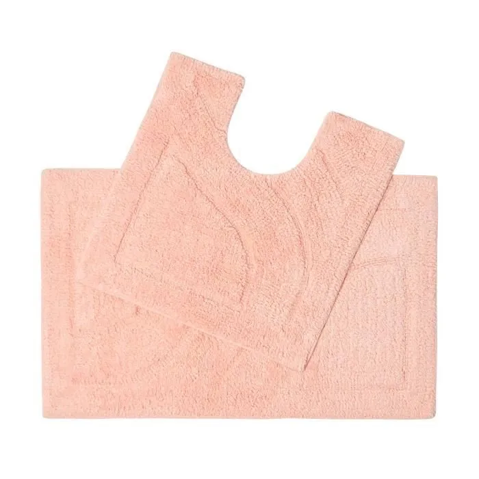 Tapis de bain pur Coton haut de gamme 2 pièces Pèche-0