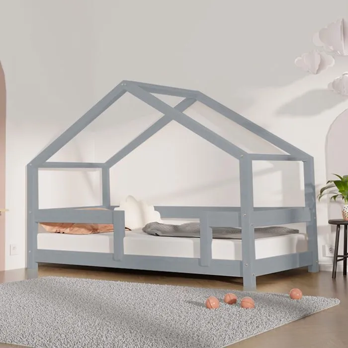 Lit cabane enfant LUCKY 80 x 180 gris-2