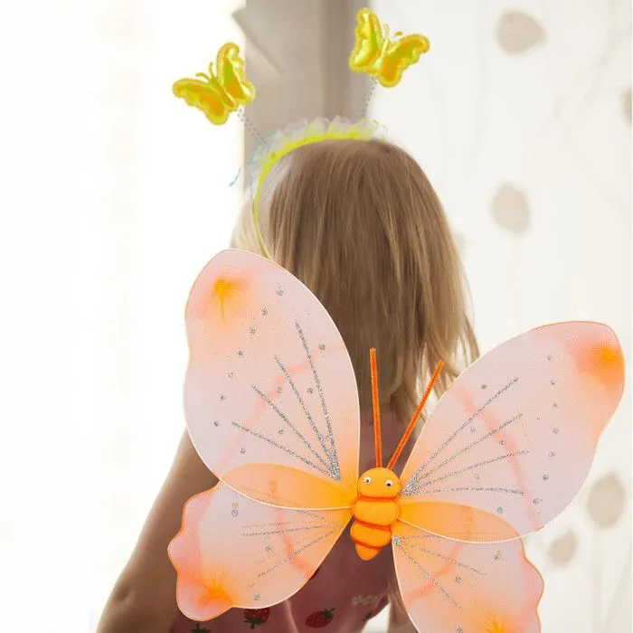 Relaxdays Costume de fée pour enfants, ailes de fée, baguette magique, Jupe et serre-tête, Paillettes, Couleur blanche-4