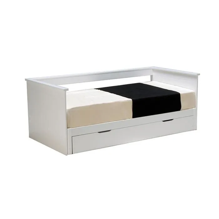 Lit gigogne ALFIO - 2 couchages 90x190 cm - Laqué blanc - Avec tiroirs - Montage facile-1