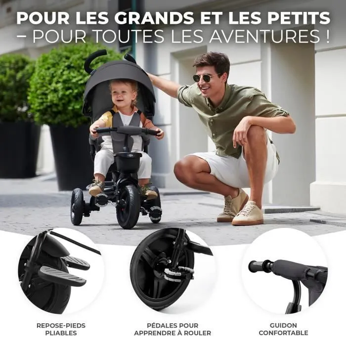 Tricycle évolutif KINDERKRAFT Aveo 3 roues pour fille de 9 mois à 5 ans - Selle pivotante - Rose Pink-0