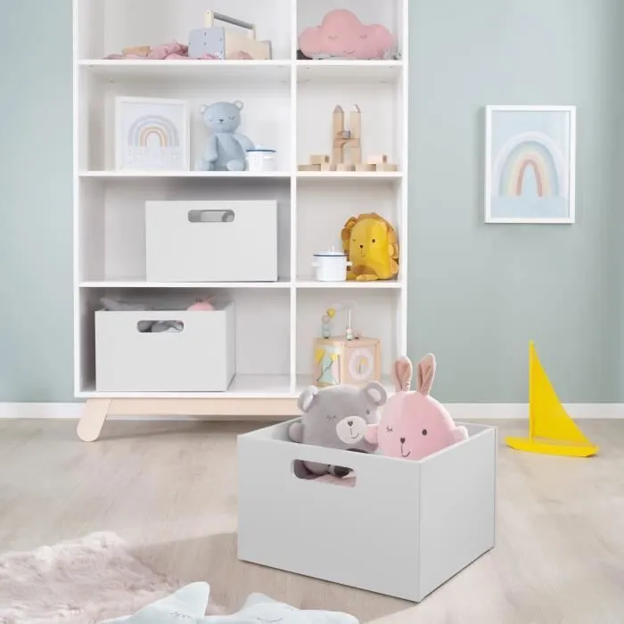 ROBA Casier de Rangement en Bois pour Chambre d'Enfant - Bac pour Jouets et Déco avec Poignées - Gris-1