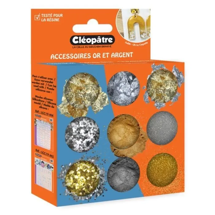 Kit accessoires résine - Paillettes, Poudres de mica et Feuilles - Or/Argent-0