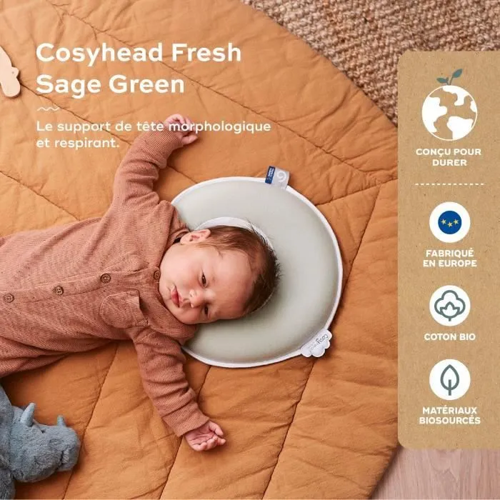 Cale tête bébé - BABYMOOV - Cosyhead - Morphologique pour bébé - Coton bio certifié Oeko-Tex - Fresh Sage Green-1