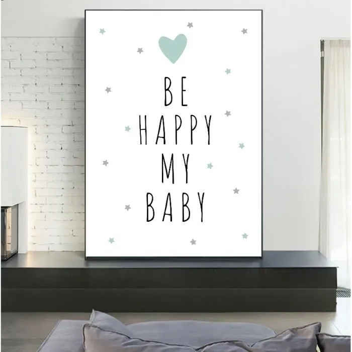 Toile Mindset Be Happy 50x70cm - Chambre Bébé Garcon Fille - Affiche Décorative Poster Décoration Maison-0