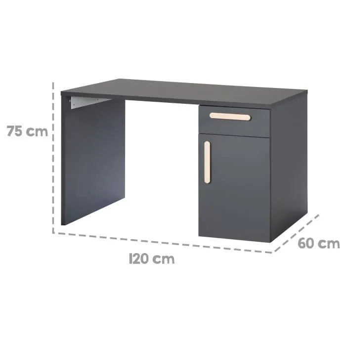 Bureau pour Enfants et Jeunes - ROBA - Jara - Avec 1 Porte et 1 Tiroir à Fermeture Douce - Anthracite-3