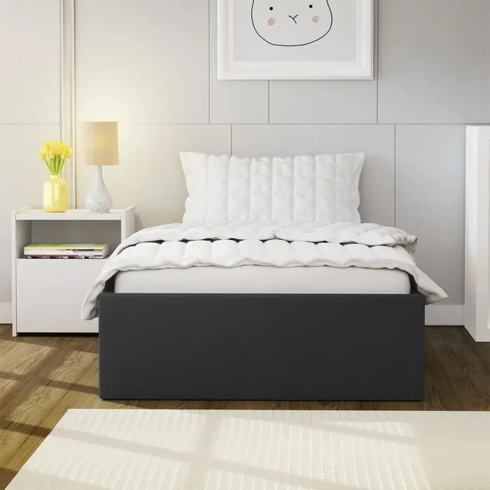 ECLIPSE Lit coffre enfant 90 x 190 cm - Simili noir - Sommier inclus-1