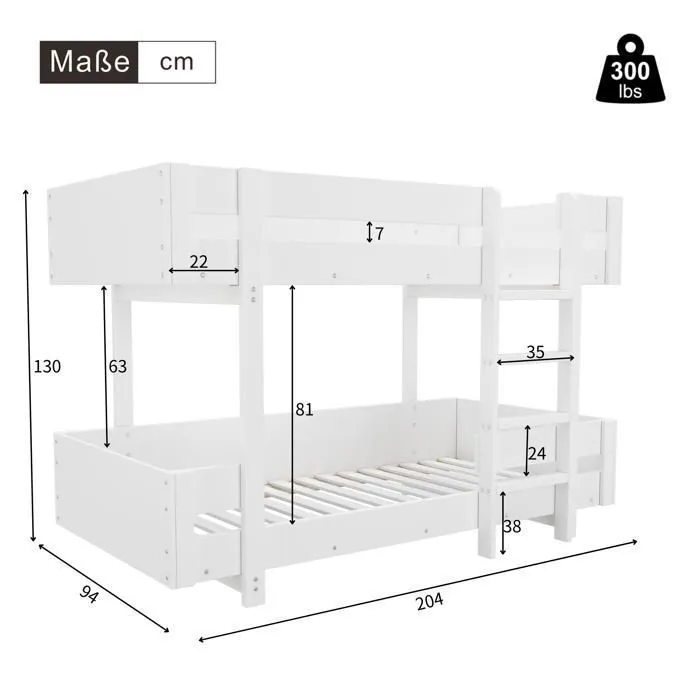 Lit superposé - Blanc - 90x200cm - Bois massif - 2 places - Style moderne-3